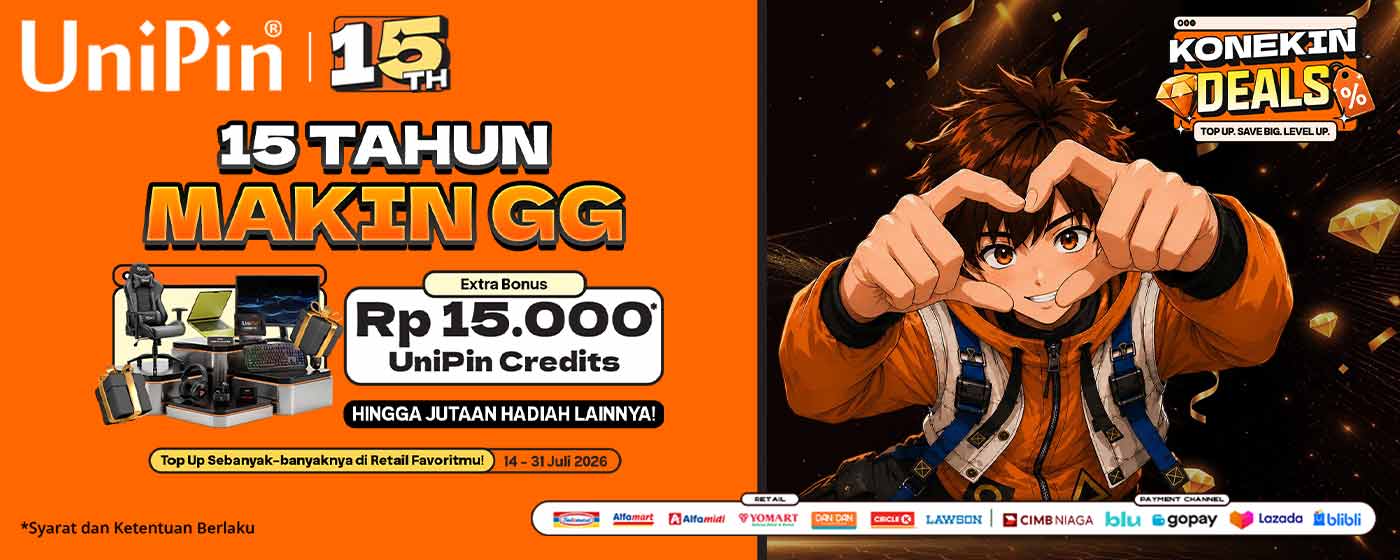 15 Tahun Makin GG! Top Up di Minimarket Favoritmu & Dapatkan Extra Bonus UniPin Credits